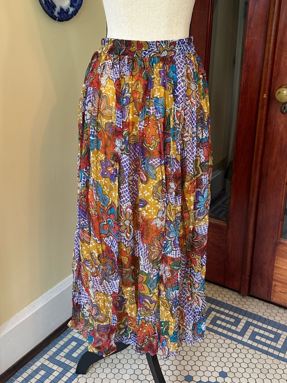 Teddi Sport | VTG Sheer Floral Patchwork Maxi Skirt 90s Boho Whimsigoth, Size L - Picture 3 of 9